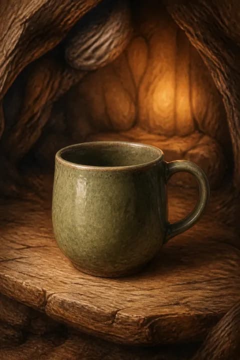 A green ceramic mug