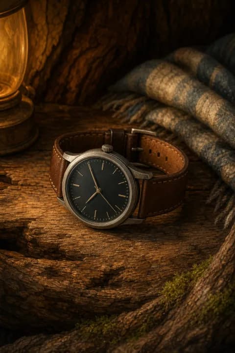 A leather wristwatch
