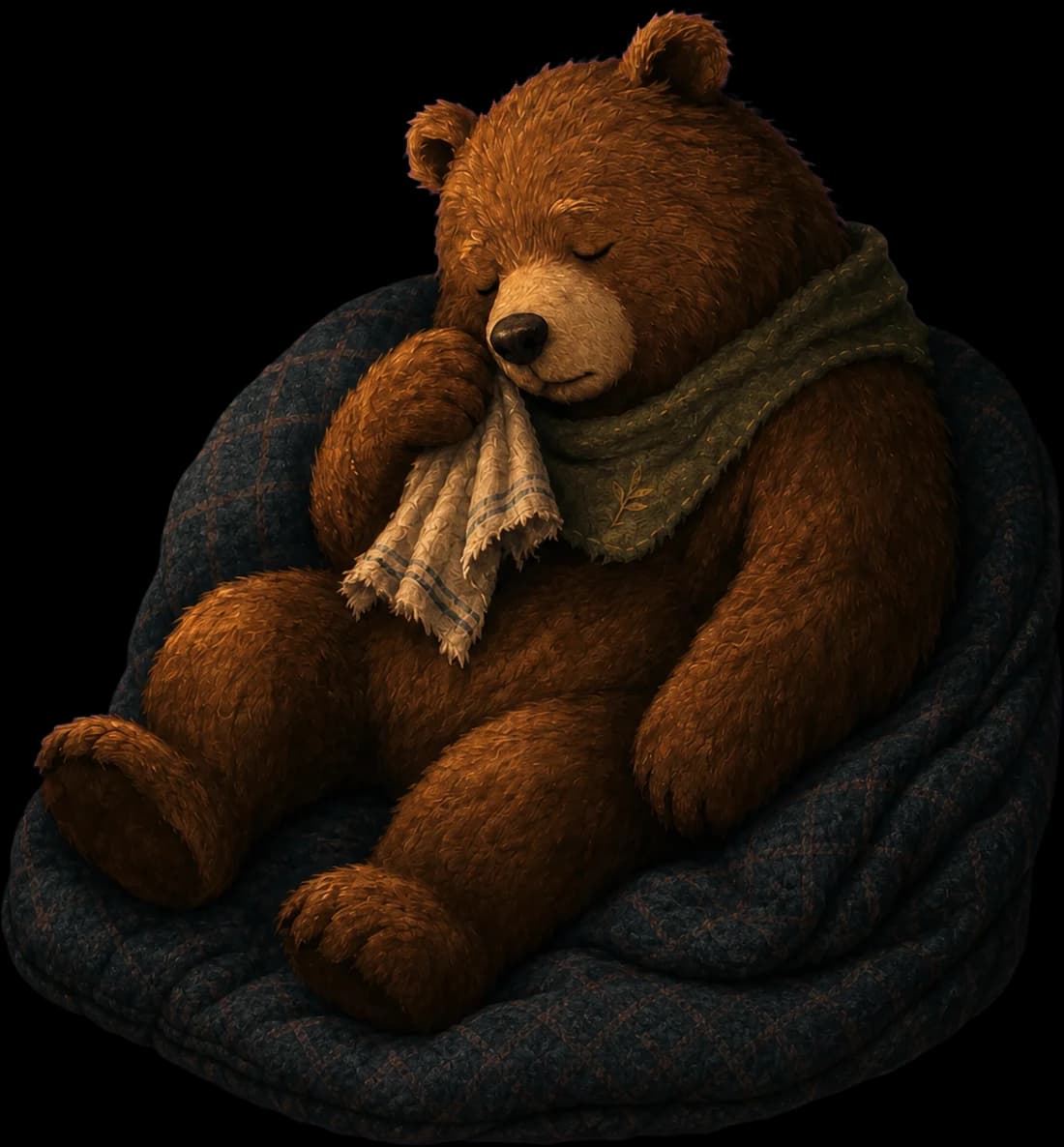 A sleepy bear resting inside a warm den